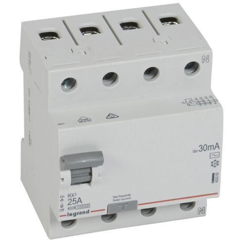 Выключатель дифференциальный (УЗО) RX3 4п 25А 30мА тип AC | 402062 | Legrand