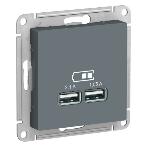 AtlasDesign Грифель Розетка USB, 5В, 1 порт x 2,1 А, 2 порта х 1,05 А, механизм | ATN000733 | SE