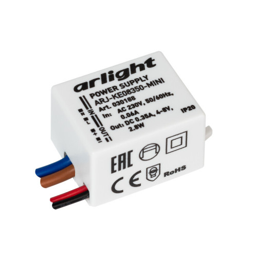 Блок питания ARJ-KE08350-MINI (2.8W, 350mA) (Arlight, IP20 Пластик, 5 лет) | 030188 | Arlight