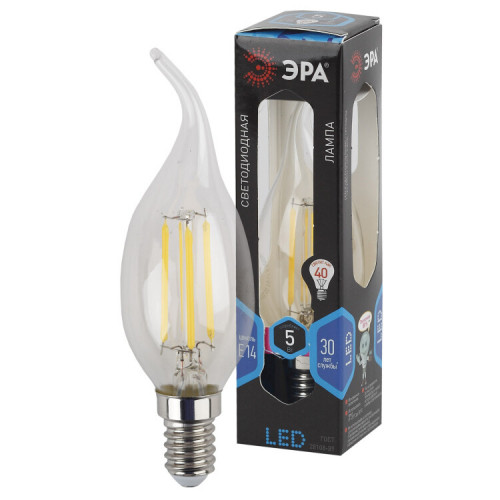Лампа светодиодная F-LED BXS-5W-840-E14 (филамент, свеча на ветру, 5Вт, нейтр, E14) | Б0043448 | ЭРА