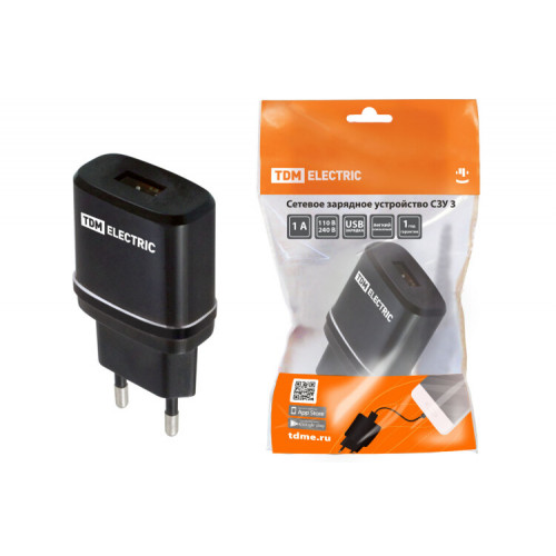 Сетевое зарядное устройство, СЗУ 3, 2,1 А, 1 USB, черный, | SQ1810-0011 | TDM