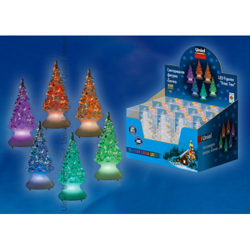 Фигура светодиодная «Ёлочка» ULD-F620 RGB XMAS TREE SET12 набор 12 шт RGB 5х10см. IP20 от ЭП CR2032 (в/к) | 11040 | Uniel