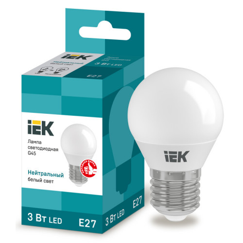 Лампа светодиодная LED 3Вт Е27 220В 4000К G45 шар | LLE-G45-3-230-40-E27 | IEK