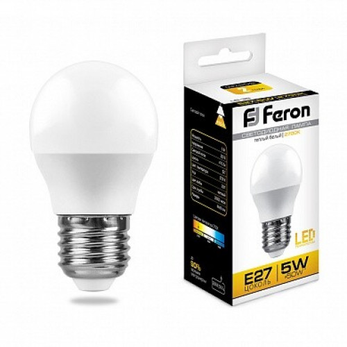 Лампа светодиодная LB-38 (5W) 230V E27 2700K G45 | 25404 | FERON