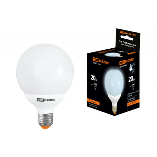 Лампа энергосберегающая КЛЛ-G95-20 Вт-4000 К–Е27 | SQ0323-0168 | TDM