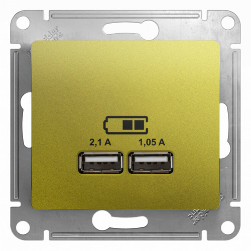 Glossa Фисташковый USB Розетка, 5В/2100мА, 2х5В/1050мА, механизм | GSL001033 | SE