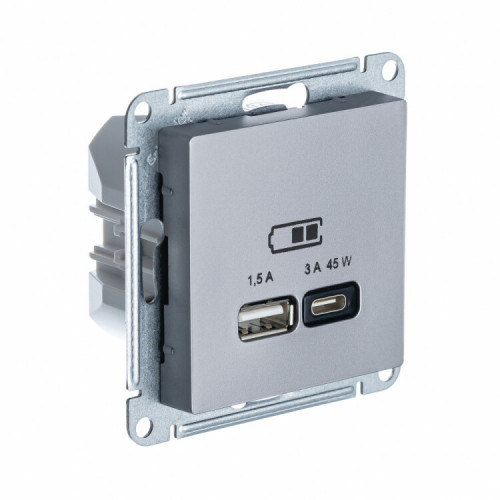 ATLASDESIGN СТАЛЬ USB РОЗЕТКА A + тип-C 45W высокоскор.заряд. QC PD | ATN000929 | SE