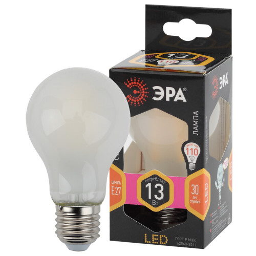 Лампа светодиодная F-LED A60-13W-827-E27 frost (филамент, груша мат., 13Вт, тепл, Е27) | Б0044090 | ЭРА