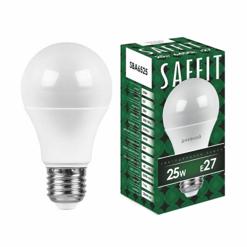 Лампа светодиодная SBA6525 25W 6400K 230V E27 A65 | 55089 | SAFFIT