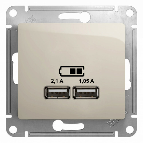 Glossa Молочный USB Розетка, 5В/2100мА, 2х5В/1050мА, механизм | GSL000933 | SE
