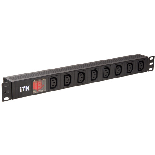 Блок розеток 19 PDU (7шт) IEC320 C13 с LED выкл.алюм.профиль 1U ВХОД C14 без шнура | PH12-7C133 | ITK