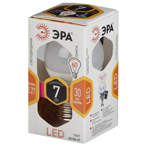 Лампа светодиодная STD P45-7W-827-E27 диод, шар, 7Вт, тепл, E27 | Б0017223 | ЭРА