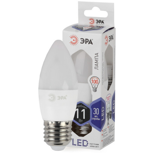 Лампа светодиодная LED 11Вт Е27 6500К smd B35-11w-860-E27 | Б0032985 | ЭРА