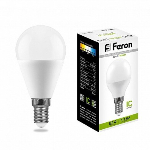 Лампа светодиодная LB-750 (11W) 230V E14 4000K G45 | 25947 | FERON