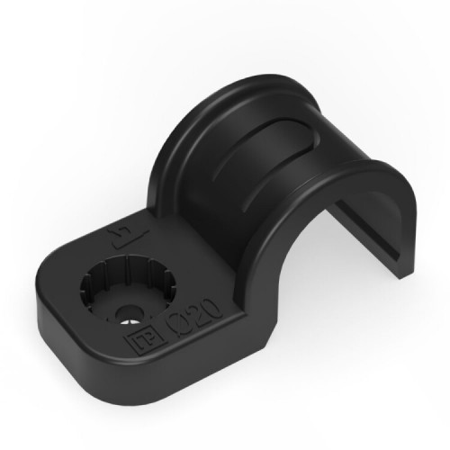 Крепеж-скоба пластиковая односторонняя для прямого монтажа черная в п/э д20 (50шт/600шт уп/кор) | PR13.0373 | Промрукав