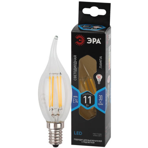 Лампа светодиодная F-LED BXS-11W-840-E14 (филамент, свеча на ветру, 11Вт, нетр, E14) | Б0047002 | ЭРА
