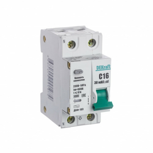 Выключатель автоматический дифференциального тока ДИФ-103 1п+N 16А C 30мА тип AC | 16013DEK | DEKraft