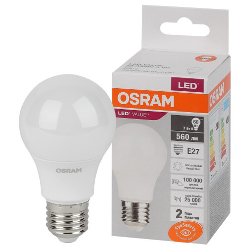 Лампа светодиодная LED Value CL- A 7W/840 230V E27 10X1 | 4058075578760 | OSRAM