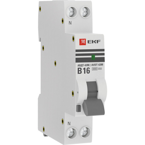 Выключатель автоматический дифференциального тока АВДТ-63М 16А/30мА (1 мод. характеристика B, электронный, тип A) 6кА EKF PROxima | D636EA16B30 | EKF