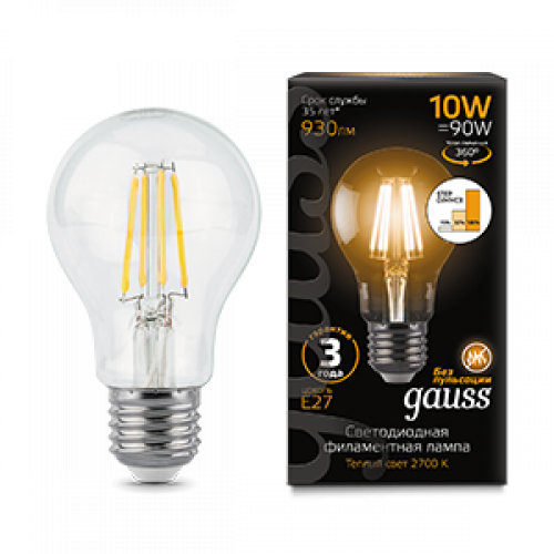 Лампа светодиодная Black LED Filament A60 E27 10W 930lm 2700К step dimmable | 102802110-S | Gauss