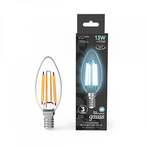 Лампа светодиодная Filament Свеча 13W 1150lm 4100К Е14 LED 1/10/50 | 103801213 | Gauss