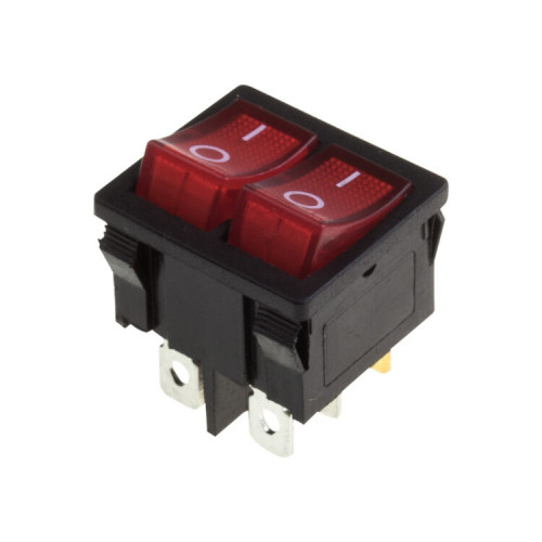Выключатель клавишный 250V 6А (6с) ON-OFF красный с подсветкой ДВОЙНОЙ Mini | 36-2160 | REXANT