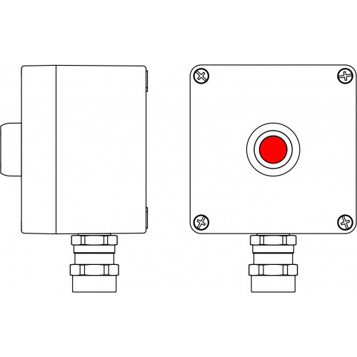 Ex пост управления из алюминия; 1Ex d e IIC T6 Gb X / Ex tb IIIB T80°CDb X / IP66; Кнопка красная,1NC/1NO - 1 шт.; С:ввод D5,5-13мм подбронированный к