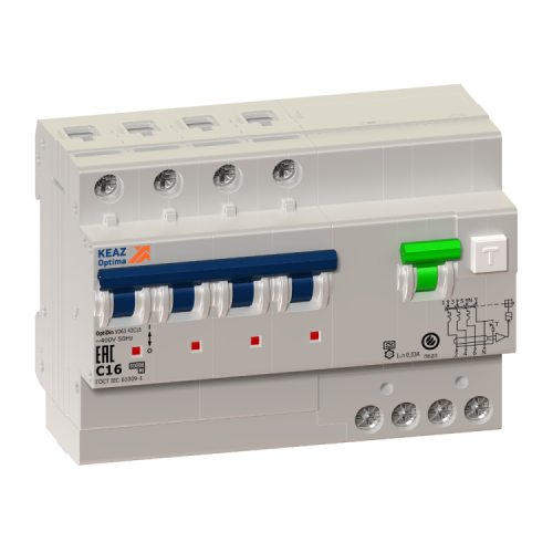 Выключатель автоматический дифференциального тока OptiDin VD63-43C32-AS-УХЛ4 (4P, C32, 100mA) | 274847 | КЭАЗ