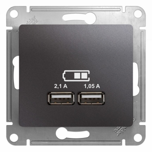 Glossa Графит USB Розетка, 5В/2100мА, 2х5В/1050мА, механизм | GSL001333 | SE