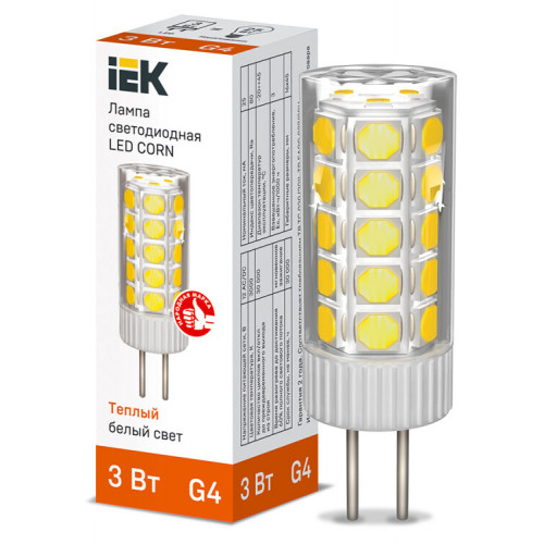 Лампа светодиодная CORN капсула 3Вт 12В 3000К керамика G4 | LLE-CORN-3-012-30-G4 | IEK