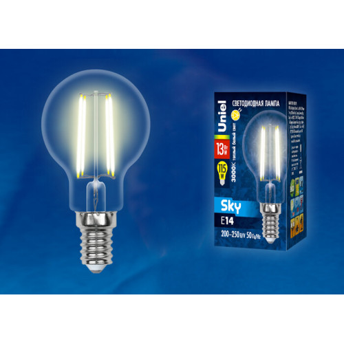 Лампа светодиодная LED-G45-13W/3000K/E14/CL PLS02WH LED. 