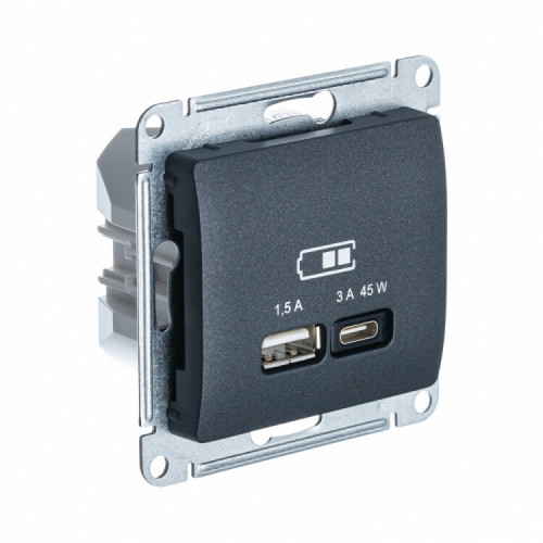 GLOSSA АНТРАЦИТ USB РОЗЕТКА A + тип-C 45W высокоскор.заряд. QC PD | GSL000729 | SE