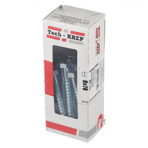 Болт DIN 571 сантехнический оцинк 8х70 (20 шт) - коробка с ок. Tech-Kr ( 0,452 кг) | 126556 | Tech-KREP