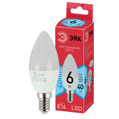 Лампа светодиодная RED LINE ECO LED B35-6W-840-E14 6Вт свеча нейтральный белый свет | Б0020619 | ЭРА