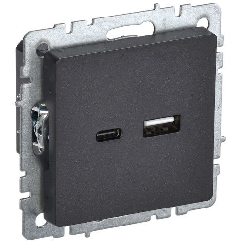 BRITE Розетка USB A+C 18Вт РЮ11-1-БрЧ черный | BR-U22-018-K02 | IEK