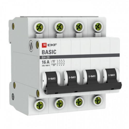 Выключатель нагрузки модульный ВН-29 4P 16А EKF Basic | SL29-4-16-bas | EKF