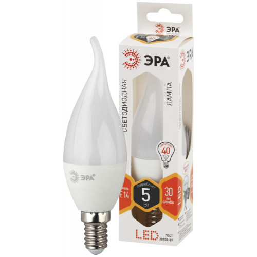 Лампа светодиодная LED BXS-5W-827-E14 ЭРА (диод, свеча на ветру, 5Вт, тепл, E14) | Б0027967 | ЭРА