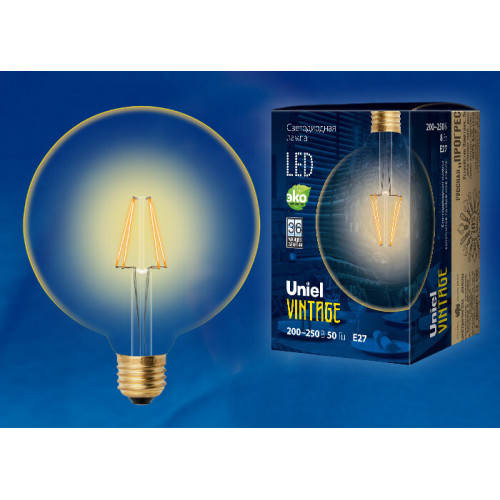 Лампа светодиодная LED-G125-8W/GOLDEN/E27 GLV21GO LED Vintage. «шар», золотистая колба | UL-00002358 | Uniel