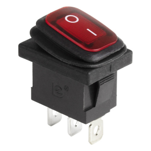 Выключатель клавишный 250V 6А (3с) ON-OFF красный с подсветкой Mini ВЛАГОЗАЩИТА | 36-2175 | REXANT