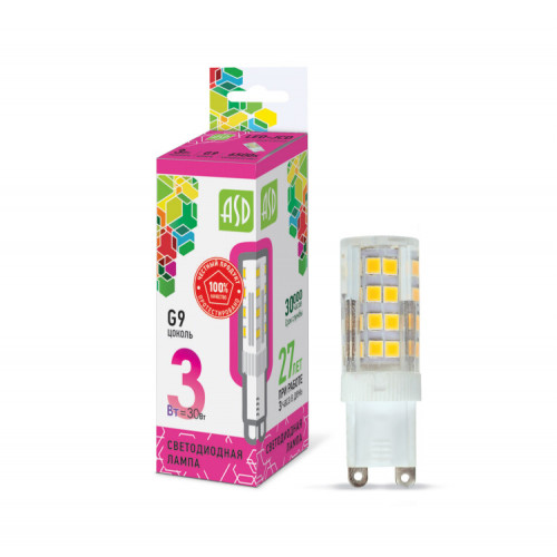 Лампа светодиодная LED-JCD-standard 3Вт 230В G9 6500К 270Лм | 4690612026435 | ASD