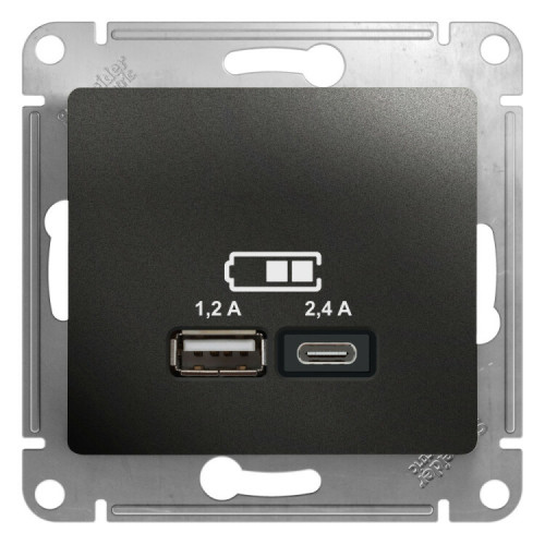 GLOSSA Антрацит USB РОЗЕТКА A+С, 5В/2,4А, 2х5В/1,2 А, механизм | GSL000739 | SE