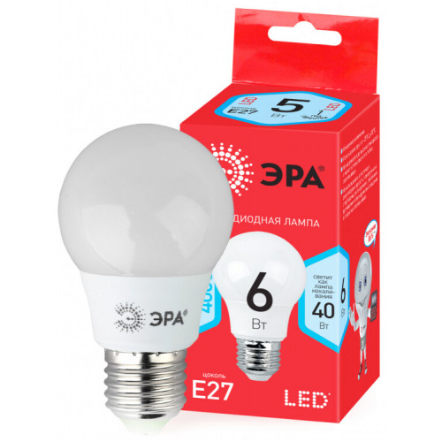 Лампа светодиодная RED LINE LED A55-6W-840-E27 R E27 / Е27 6 Вт груша нейтральный белый свет | Б0050688 | ЭРА