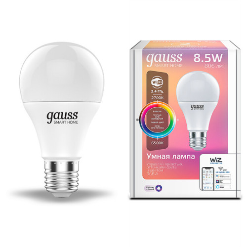Лампа Светодиодная Smart Home RGBW E27 A60 8.5 Вт 2700-6500K 1/10/100 | 1170112 | Gauss