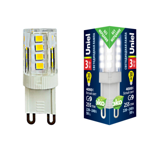 Лампа светодиодная LED-JCD-3W/4000K/G9/CL GLZ09TR LED, прозр 4000К | UL-00006747 | Uniel