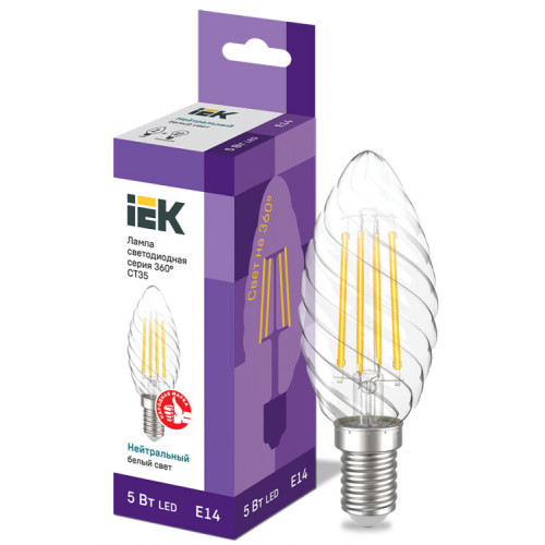 Лампа светодиодная LED CT35 свеча вит. 5Вт 230В 4000К E14 серия 360° | LLF-CT35-5-230-40-E14-CL | IEK
