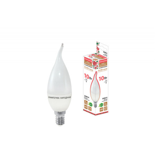 Лампа светодиодная WFC37-10 Вт-230 В -3000 К–E14 (свеча на ветру) Народная | SQ0340-1598 | TDM