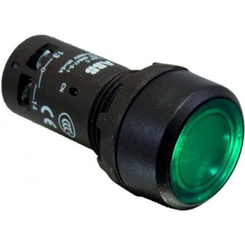 Кнопка с подсветкой CP2-13G-10 зеленая 220В AC/DC с плоской клавишей с фиксацией 1НО | 1SFA619101R1312 | ABB