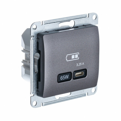 GLOSSA ГРАФИТ USB РОЗЕТКА тип-C 65W высокоскор.заряд. QC PD | GSL001327 | SE