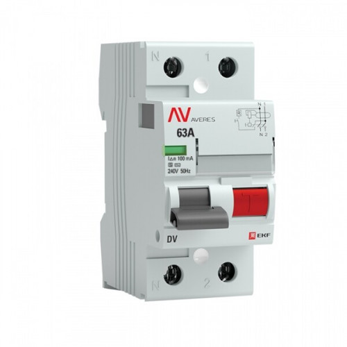 Выключатель дифференциальный (УЗО) DV (селективный) 2п 63А 100мА тип AC AVERES | rccb-2-63-100-s-av | EKF