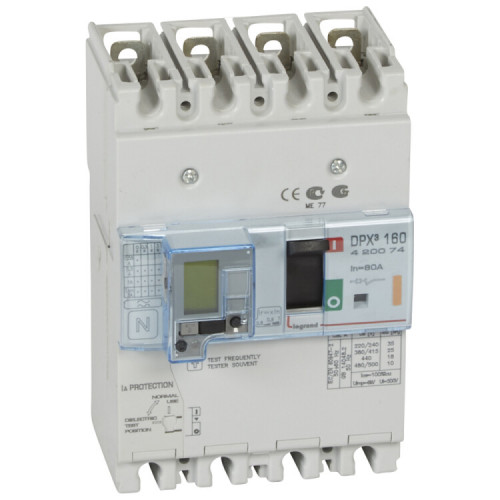 Автоматический выключатель DPX3 160 - термомагн. расц. - с диф. защ. - 25 кА - 400 В~ - 4П - 80 А | 420074 | Legrand